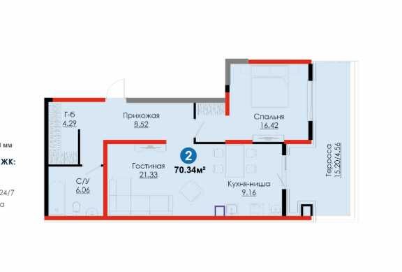 Продается 2 комнатная квартира от NRG 70.34 м2 ор-р Узбум Ипотека