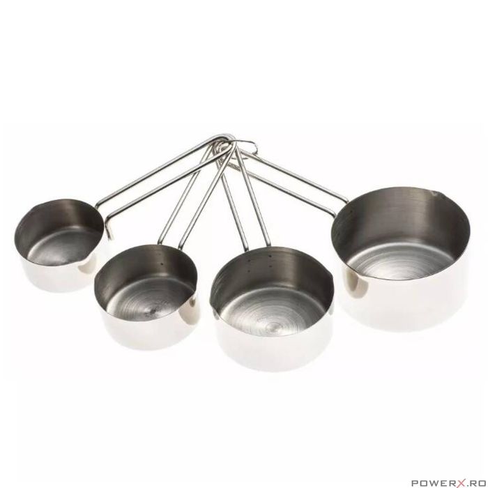 Set 4 ustensile de bucatarie pentru masurat, din inox, 60, 80, 125,