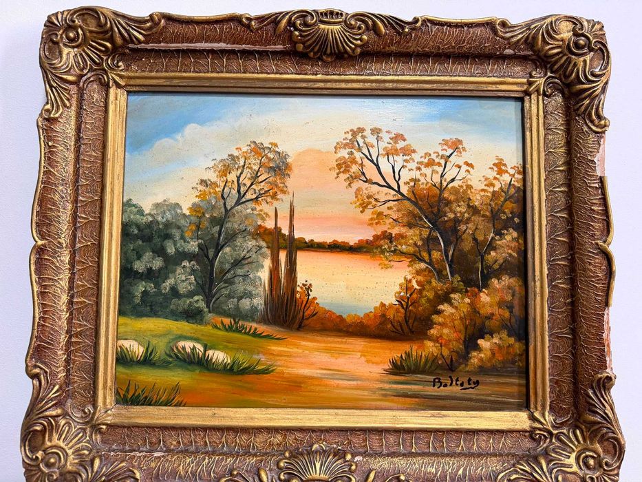 pictura pe panza in ulei dim49 cm x 59cm tablou vechi pictat pe panza in ulei