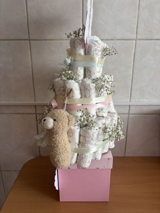 Cadou personalizat Diaper cake pentru gender reveal, botez sau taieri de mot