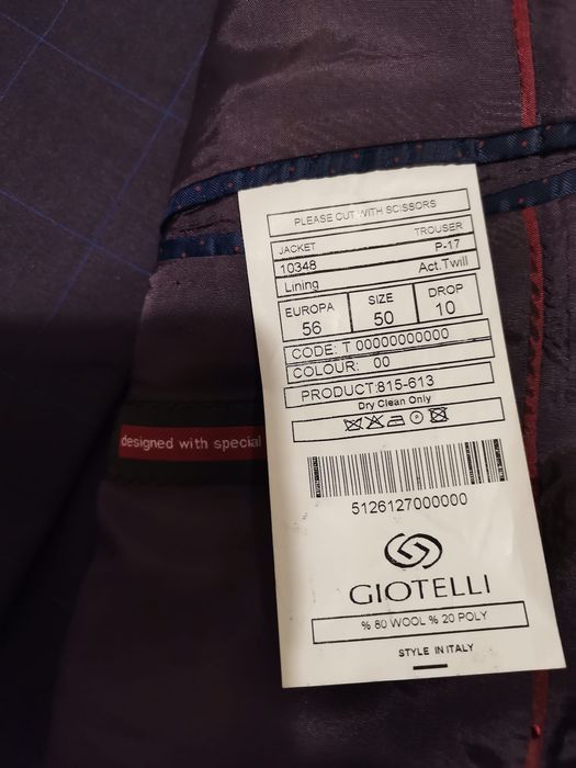 Costum bărbați Giotelli Tall Slim, EU 56 / Drop 10, 80% lână