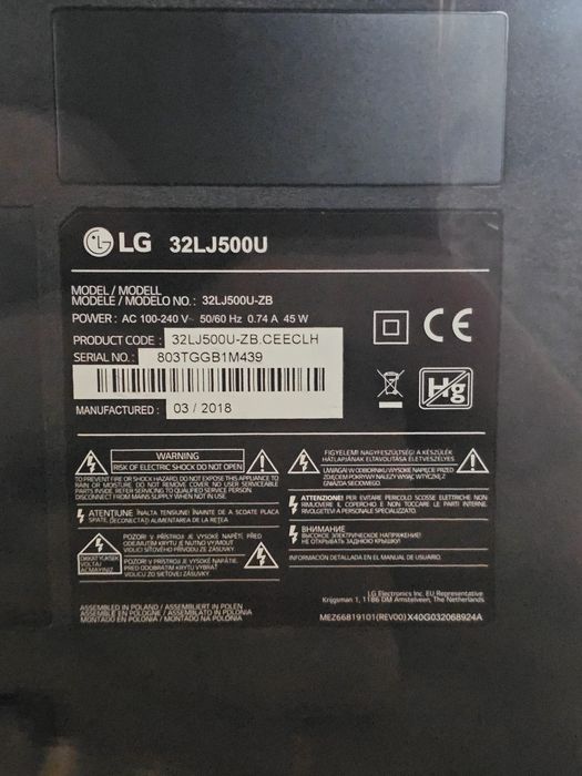 Televizor LED LG, 80 cm, 32LJ500U, HD,
Clasa A