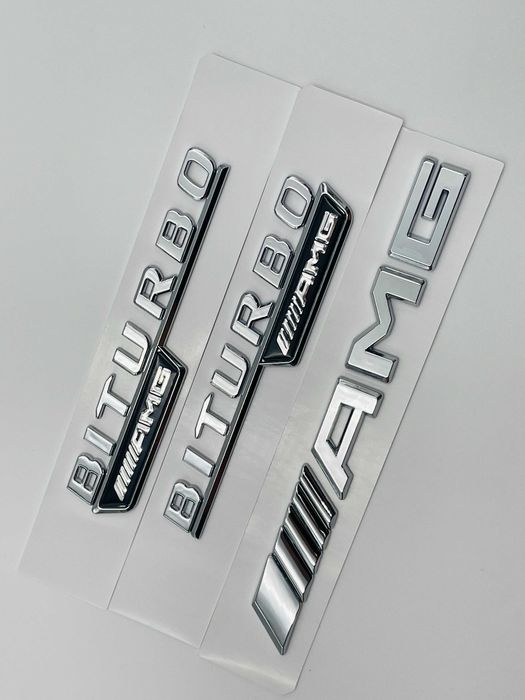 Set Embleme Compatibile Mercedes biturbo AMG crom