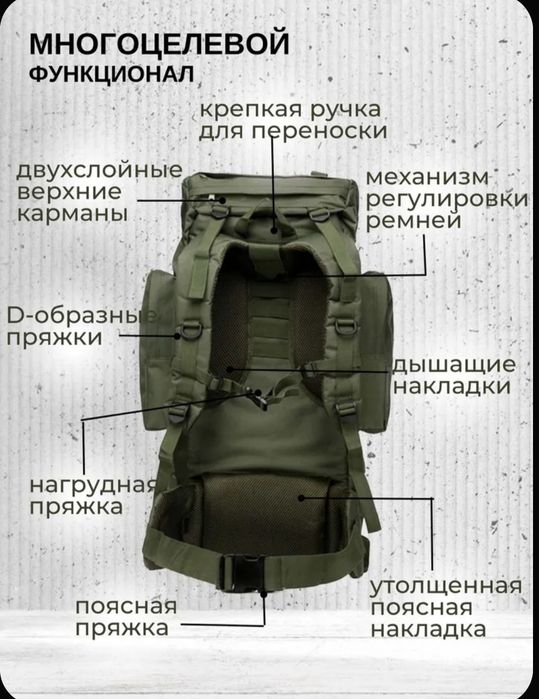 Тактический каркасный рюкзак с рамой внутри и дождевиком