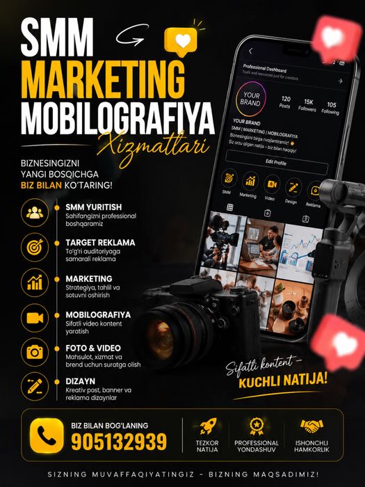 Smm mobilografiya marketing xizmatlari Gijduvon