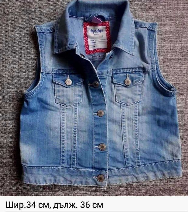 8 бр.блузки, дънково елече и пъстри къси панталони, 7- 8 год.