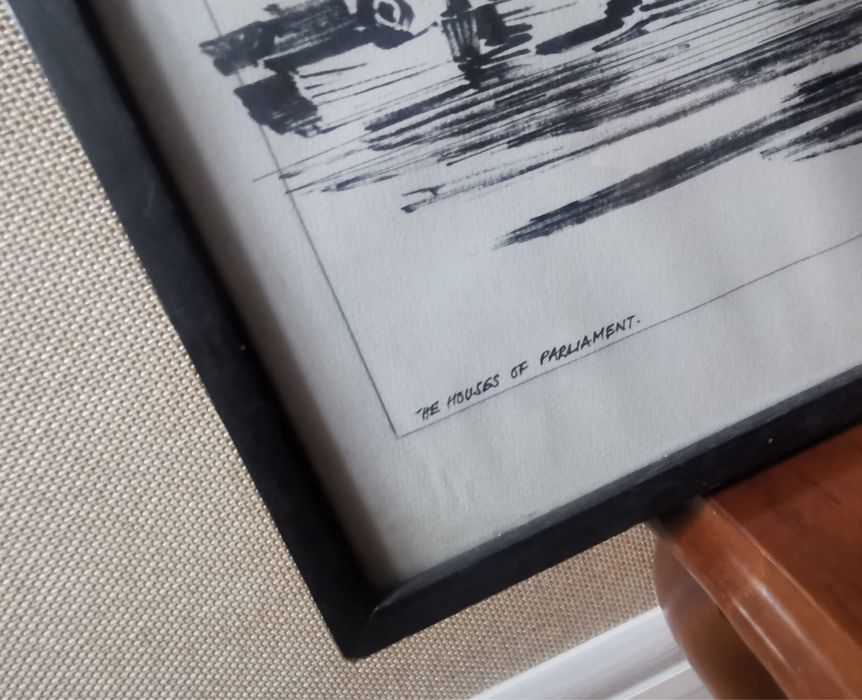 Антикварна картина в рамка и паспарту литография гравюра 38,5 х 52,5см