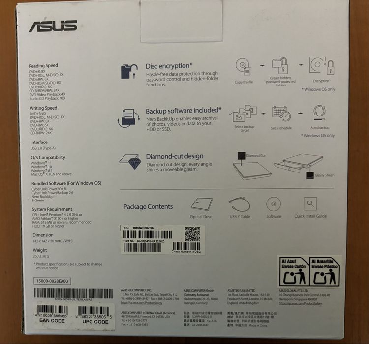 ASUS External Slim DVD Writer SDRW-08D2S-U LITE USB - Nou + Garanție