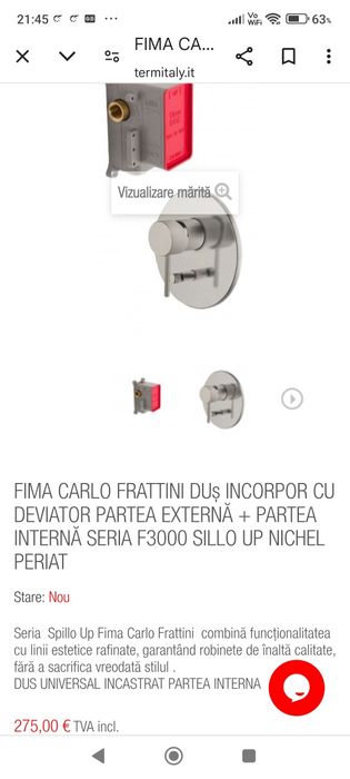 Robinet (baterie) monocomanda pară și duș clopot incastrabila FIMA