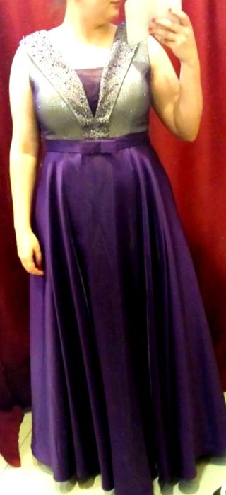 Rochie lunga de seara / revelion / nunta / nasa / gala mov cu argintiu