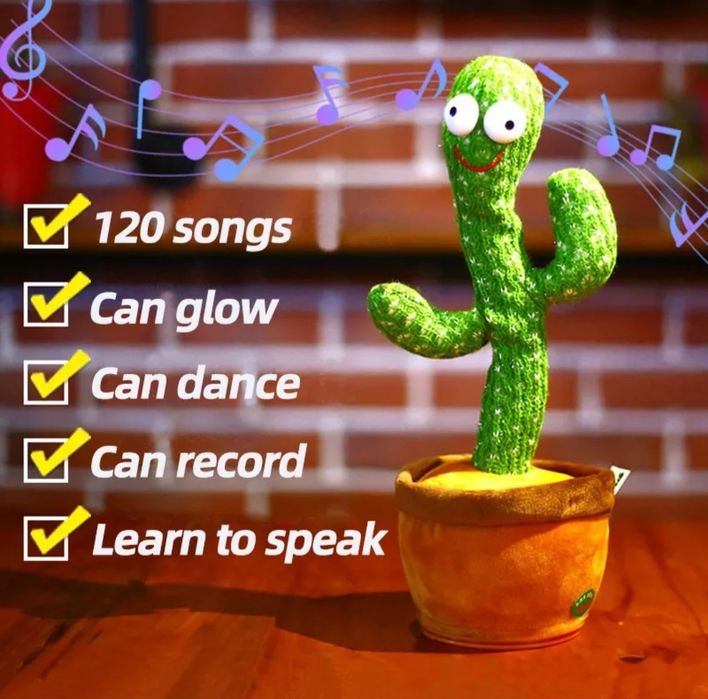 Промо ЦЕНА Танцуващ кактус с USB зареждане, пее, свети, записва и гово