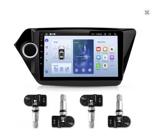 Set sensori presiune anvelope TPMS auto cu statie USB wireless Android Auto universala