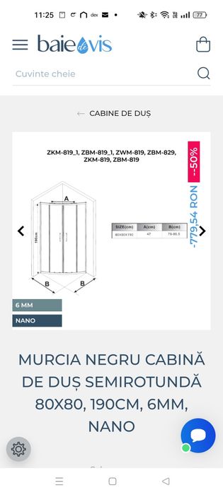 Cabină de duș semirotundă 80*80, neagră