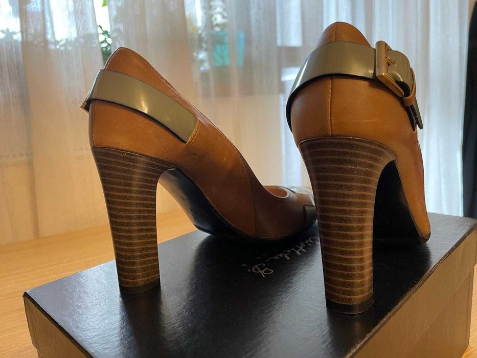 Pantofi Musette din piele, culoarea maro/verde