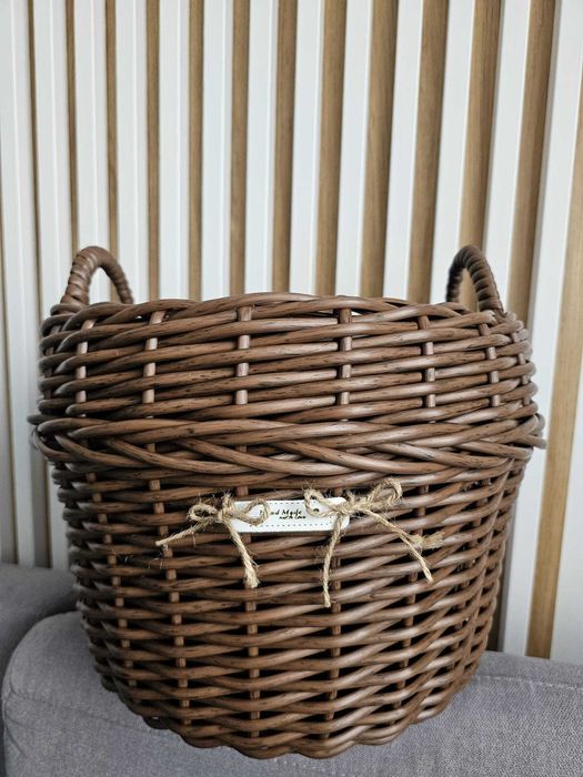 Ghiveci împletit din ratan sintetic cu maner, Handmade, volum 12 L