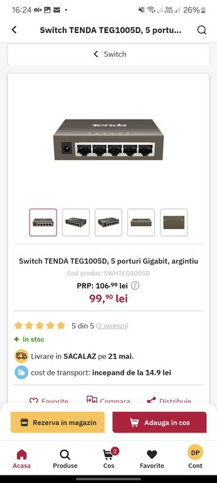 Vand switch Tenda TEG1005D, 5 porturi Gigabit, argintiu