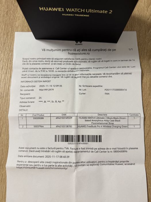 Huawei Watch Ultimate 2 – Black Titanium, stare impecabilă