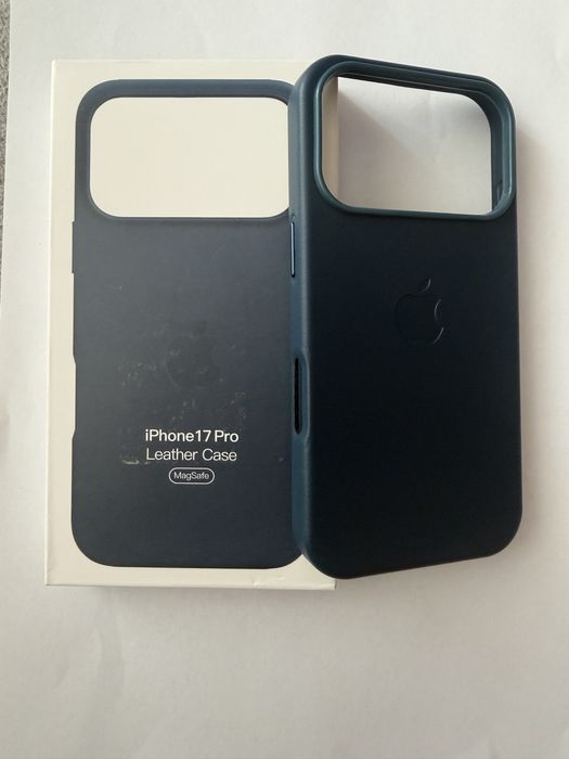 Husă Leather MagSafe iPhone 17 Pro, albastru închis, nouă, cu animație/logo