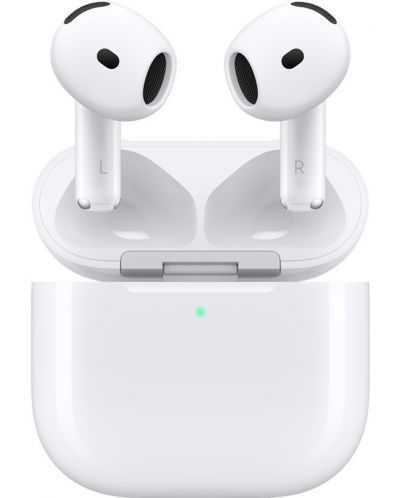 Безжични слушалки Apple - AirPods 4, TWS, бели + AirPods 4 Ear Hooks (силиконови приставки)