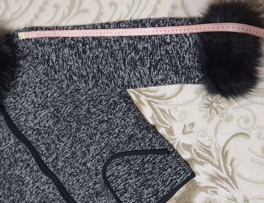 Cardigan elegant gri-negru cu blană – mărimea XXXL