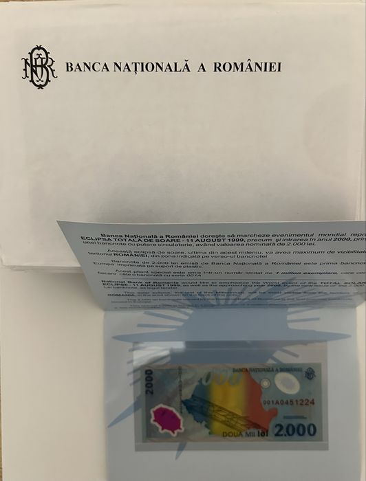 Serie 001A 10 bancnote consecutive 2000 lei Eclipsă 1999 țiplă