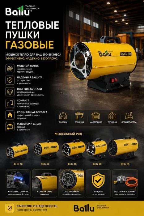 Газовая тепловая пушка Ballu | BHG-10, 20, 40, 60, 85 | Гарантия