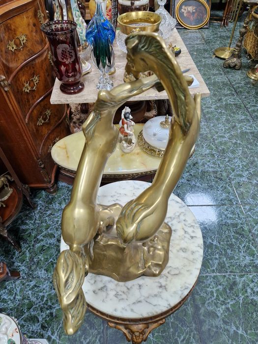 Уникална огромна антикварна английска бронзова фигура композиция