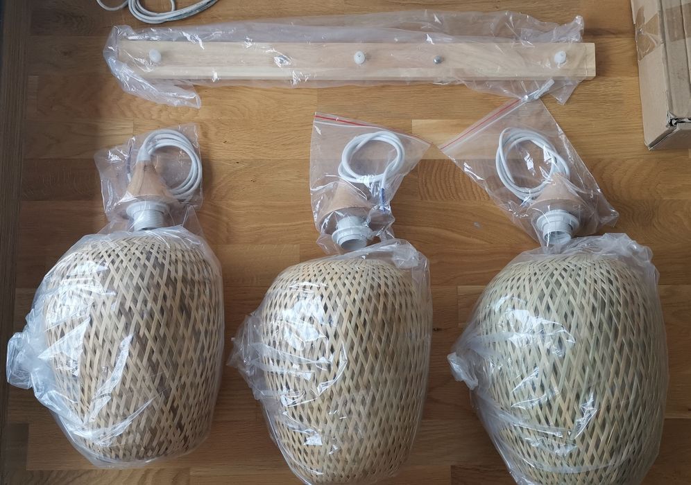 Бамбукова таванна лампа Висяща стил Бохо, Ратан Boho 3×E27