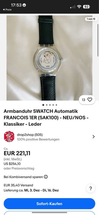 Swatch Francois 1er SAK100 1991 + cutie originala mecanism automatic