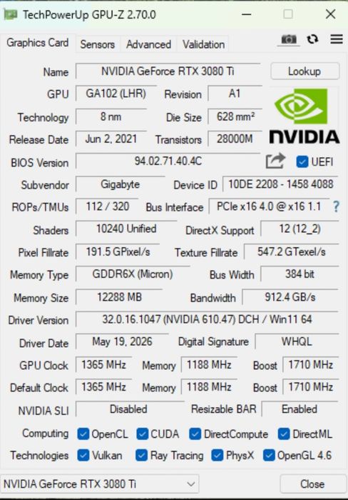 Продам GIGABYTE RTX 3080 Ti Gaming OC 12G