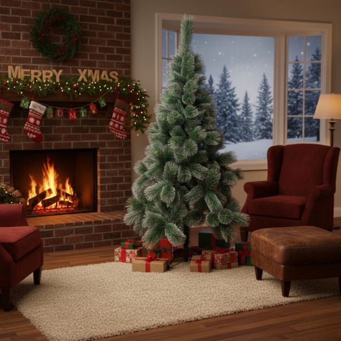 Коледна елха с бели заскрежени връхчета - плътна и ефектна - различни размери