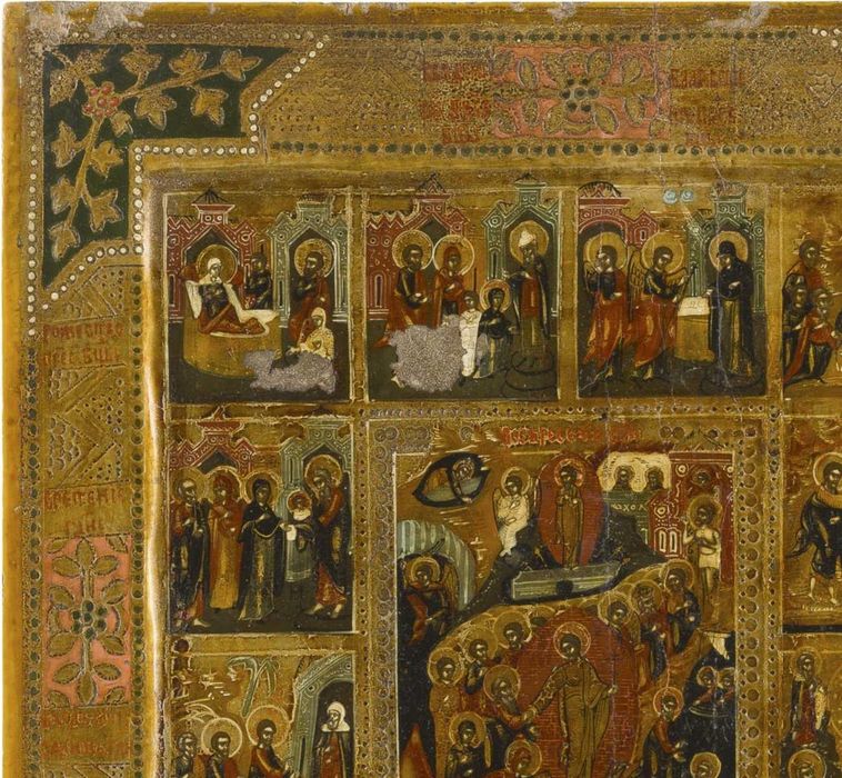 Icoană Prăznicar pe lemn, școală rusească, cca. 1900