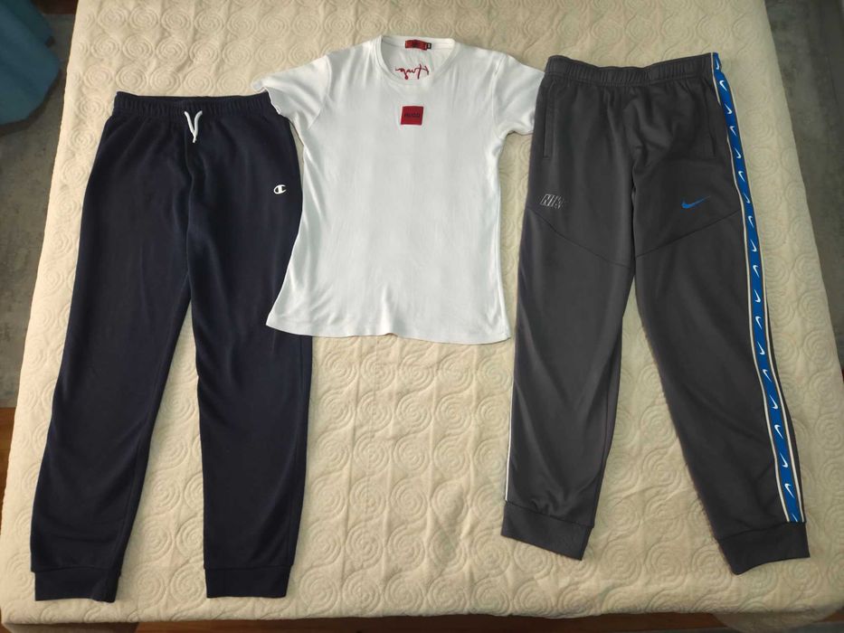 Set 3 piese brand(12-14 ani):Tricou Hugo + Pantaloni Nike &Champion
