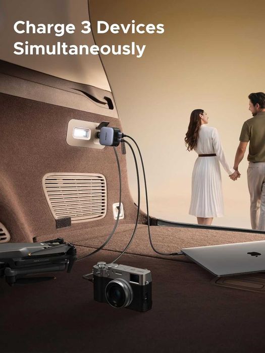 UGREEN 90W USB зарядно, с интегриран прибиращ се кабел