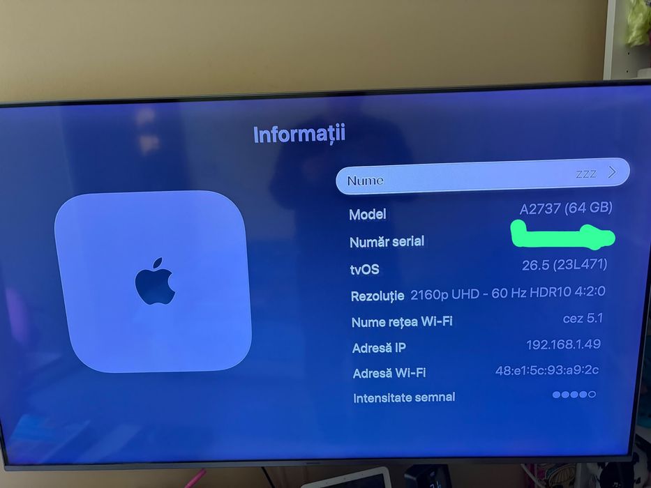 Apple tv 4k gen 3 wifi only fara telecomanda