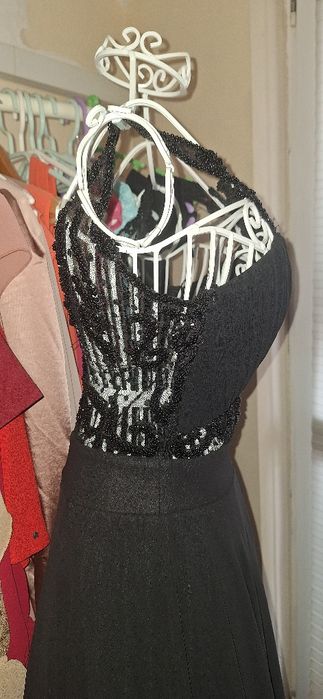 Черна Бална Дълга Рокля с Тюл - S