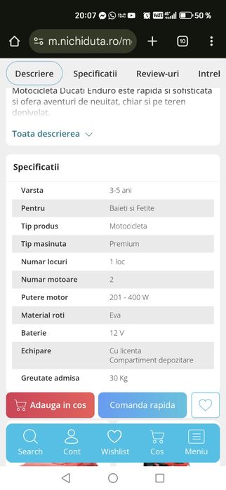 Motocicleta electrica copii 400w, Ducati Peg Perego
