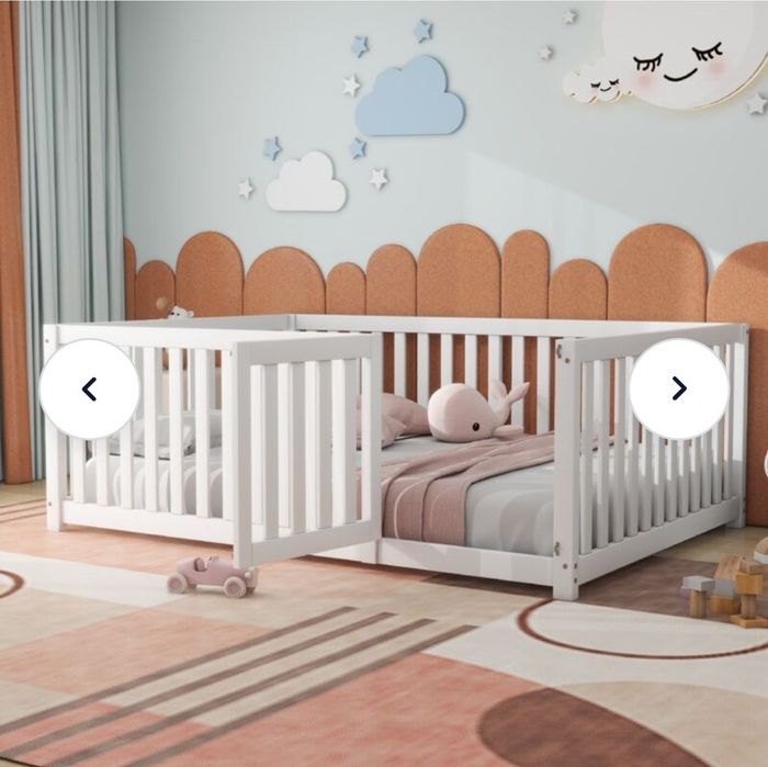 Pat simplu pentru copii 140x200, cadru de pat cu balustrade și ușă,