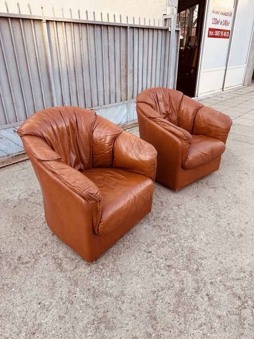 Винтидж кожени въртящи кресла – естествена кожа, внос от Швеция