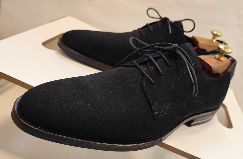 Pantofi derby 44 premium Tommy Hilfiger piele naturala suede navy