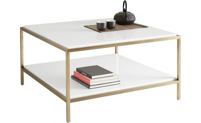 Masuta de cafea Cherleen, MDF alb, cadru auriu, 90 cm