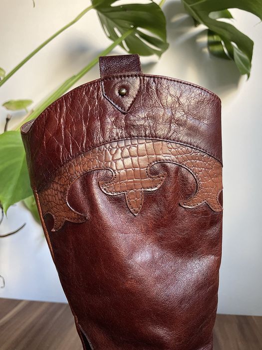 Cizme Piele Naturala Cowboy / Ciocate Vintage Western - Marimea 36