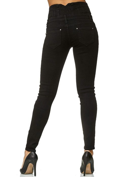 Blugi dama talie inalta skinny negri elastici marime M (EU XS)
