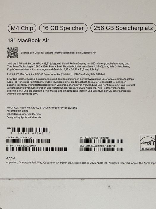 Macbook Air 13 M4 Chip 16Gb R cu 256Gb Noi Sigilate
