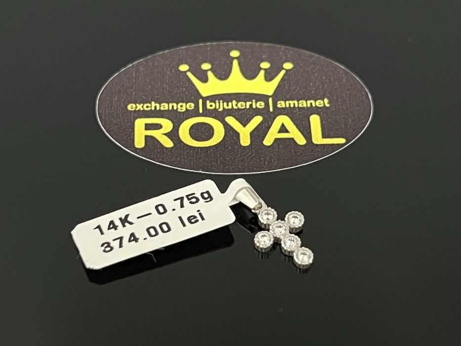 Bijuteria Royal CB : Pandantiv cruce aur alb 14k 0,75 grame