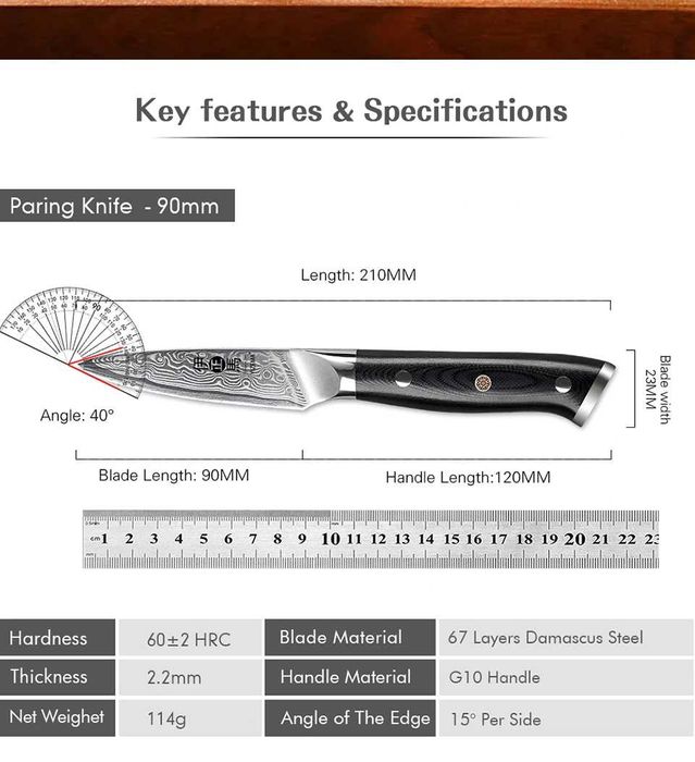 Cutit bucatarie japonez, otel damasc VG10 - vanatoare, pescuit