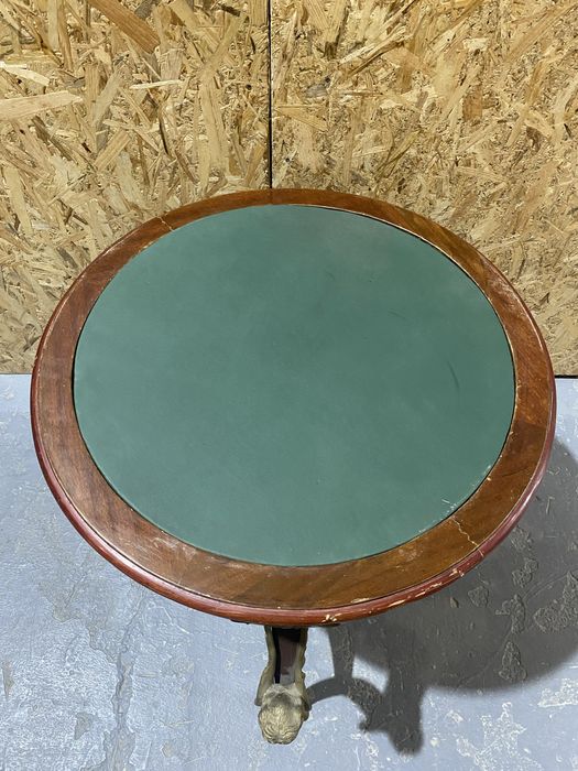 Măsuță de salon vintage/antică în stil Louis XV, lemn și bronz, blat catifelat verde