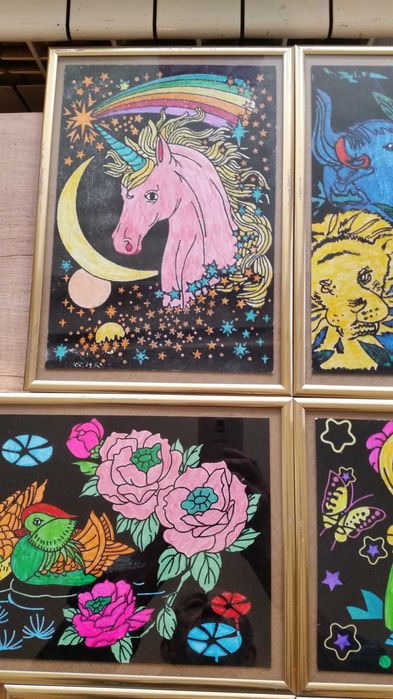 Няколко прекрасни картини за деца. Рисувани са на ръка. В рамки със стъкло отпред.