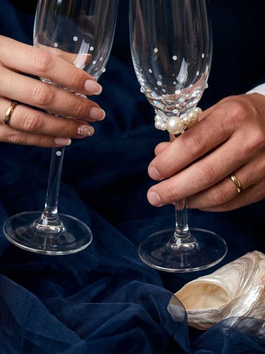 Ръчно изработени сватбени чаши с перли и кристали Swarovski „Swarovski Pearl Kiss“