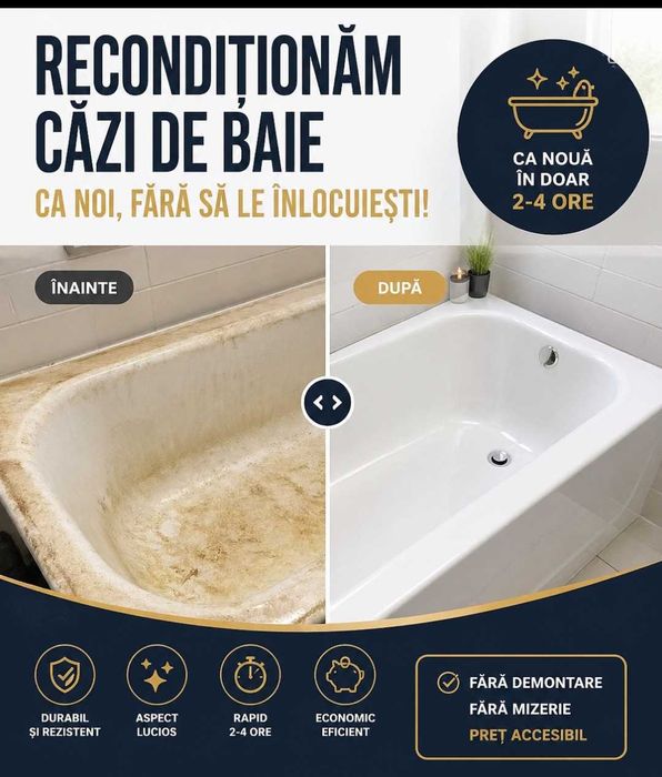 Recondiționare/Recondiționări Căzi de Baie – Ca Nouă, Fără Demontare!